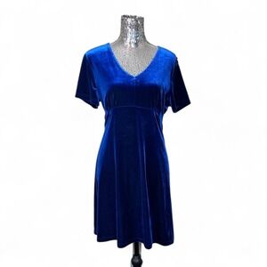 Vintage Y2K Blue Velvet Babydoll Dress Large Romantic Goth Whimsigoth Witchy